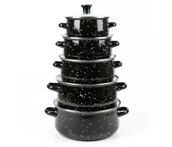 10 Pcs High Quality Enamel Casserole Set With Glass Cover - Black in UAE