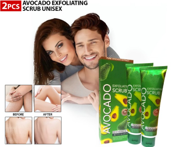 Bundle 2 PCs Set AVOCADO EXFOLIATING SCRUB 120g, Removes Black Dead Cells Moisturizing Peeling Cream Gel Face Scrub Full Body Lotion Unisex in KSA