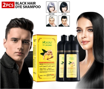 Bundle 2 PCs Set Mokeru Ginger 500ml Instant Black Hair Deye Color Shampoo Easy To Use And Long Lasting, Organic Natural Fast Hair Dye, 100% Grey Coverage In Minutes For Women & Men in KSA
