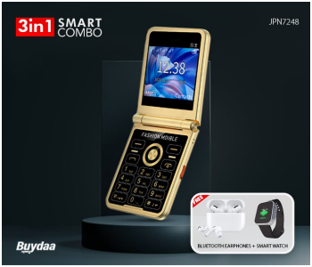 Bundle 1 PCs Set P20 2.4 Inch HD Display Flip 2G 4 SIM GSM Unlocked LED Flashlight Mobile Phone - Gold + 1 PCs Set TWS Airpod Pro 3 Bluetooth Earphones Wireless Headset - White + 1 PCs Set D21 Series 8 Smart Watch Ultra - Black in OMAN