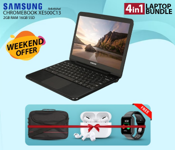 Bundle 1 PCs Set Samsung ChromeBook XE500C13 - 11.6 Inch Celeron 2GB 16GB SSD Laptop Refurbished + 1 PCs Set TWS Airpod Pro 3 Bluetooth Earphones Wireless Headset - White + 1 PCs Set Padded Strap 15.6 Inch Laptop Bag - Black + 1 PCs Set D21 Series 8 Smart Watch Ultra - Black in OMAN