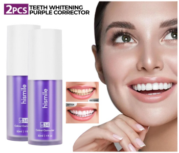 Bundle 2 PCs Set Hiismile Color Corrector Purple Teeth Stain Removal Purple Toothpaste in KSA