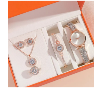 Express Delivery - Jongo 1 pcs watch with rhinestone decor and 5 piece jewellery set - ID 133120