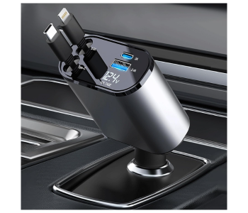 4 In 1 Retractable Car Charger, Fast Charging Car Charger 60W, Retractable Cable And 2 USB Ports Car Charger Adapter Compatible With Lightning And Type-C in UAE