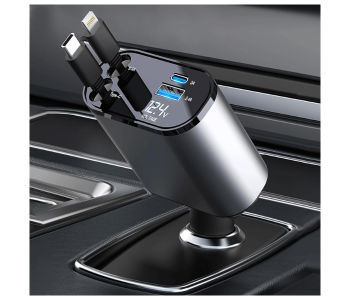 Express Delivery - 4 in 1 Retractable Car Charger, Fast Charging Car Charger 60W, Retractable Cable and 2 USB Ports Car Charger Adapter Compatible with Lightning and Type-C - ID 137862