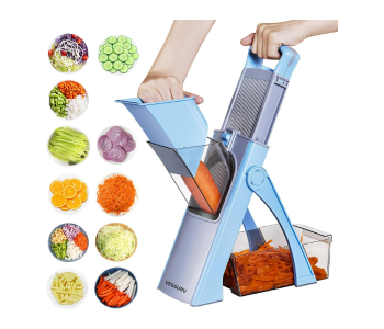 Vegetable Chopper Safe Mandoline Slicer For Kitchen Manual Veggie Julienne Food Cutter For Potato Onion Garlic French Fry Meat With Container 3 Insertable Blades in KSA