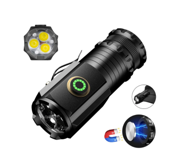 Mini 3LED Flashlight Portable Camping Torch Rechargeable Battery Lamp With Tail Magnet - Black in KSA