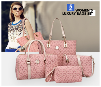 TT-Casual 5 Pieces Handbags Set For Women -Pink in KSA