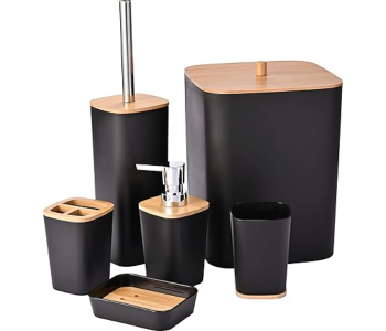 6 Pieces Bamboo Bathroom Accessories Set, Luxury Bathroom Accessory Set, Bathroom Bin And Toilet Brush Set, Toothbrush Holder Tumbler Soap Dish Trash Can Soap Dispenser Bath Set Gift in UAE