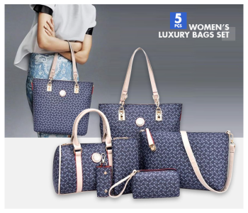 TT-Casual 5 Pieces Handbags Set For Women -Blue in KSA