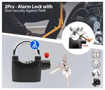 Bundle 2 PCs Set Siren Alarm Lock Anti-Theft Security System Door Motor Bike Bicycle Padlock With 3 Keys in KSA