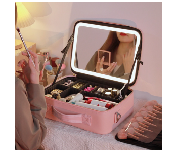 Travel Makeup Bag With Mirror Of LED Lighted, Travel Makeup Train Case Cosmetic Bag Organizer With Adjustable Dividers, Makeup Case With Mirror, 3 Adjustable Brightness Cosmetic Bag in KSA