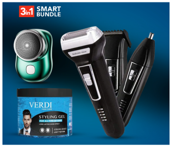 Bundle Yoko 3 In 1Rechargeable Trimmer + 1 Set Mini Shaver + 1 Pcs Verdi Hair Gel For Men in KSA