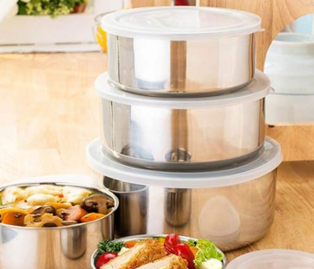 3 Pcs Stainless Steel Food Storage Container Kitchen Salads Cereal Sealed Bowl With Lid For Kitchen Counte Tea Sugar Coffee in KSA