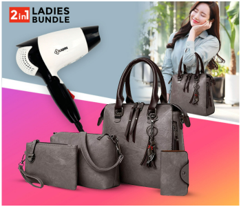 Bundle 1 PCs Set Krawn Hair Dryer KW-41008 + 1 PCs Set FN-Casual 4 Pieces Handbags Set For Women - Grey in KSA