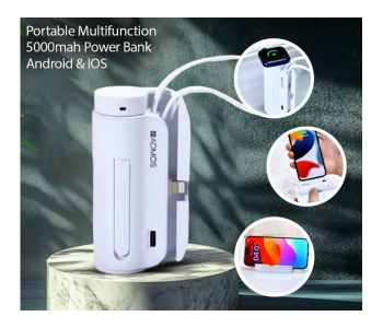 Portable Multifunction 5000mah Power Bank With Type-C Lightning Cables Wireless Magnetic Charger For Watch With Hidden Mobile Supporting Stand Android And IOS in KSA