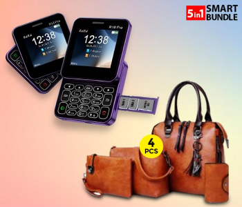 Bundle 1 PCs Set New Rock ENES 16 Pro SLIDESLIP PHONE Slider Dual Sim Keypad Mobile With 2.4 Display Slide Flip Notification Light BT Dialer Box Speaker Voice Changer Long Lasting Battery Feature Phone + 1 PCs Set FN-Casual 4 Pieces Handbags Set For Women - Brown in KSA