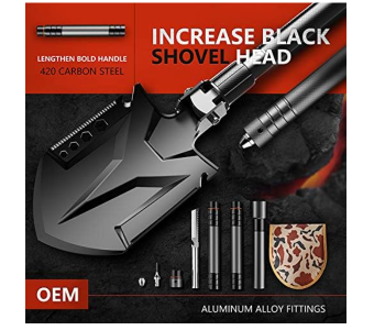 Survival Folding Shovel 20 PCS Multitool, 34.6'' Military Tactical Collapsible Shovel Heavy Duty, High Carbon Steel Entrenching Tool Portable Spade For Camping Hiking in KSA