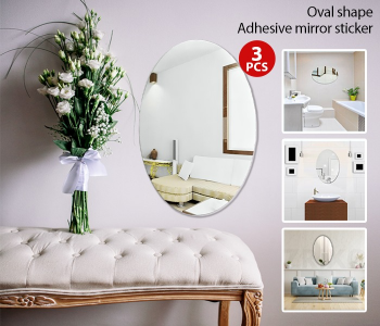 Oval Shape Adhesive Mirror Sticker For Wall On Tiles Bathroom Bedroom Living Room Unbreakable Plastic Wall Mirror in KSA