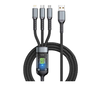 Fast USB Cable Charger, 3-in-1 Multi Charging 100W, Type-C/Micro USB/Lightnning, Compatible With All Devices, Strong And Durable, Black in KSA