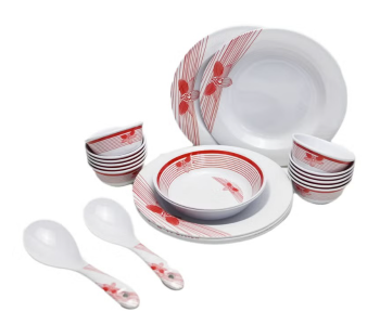 Royal Mark 22-Piece Melamine Ware Dinner Set - Red/White in KSA