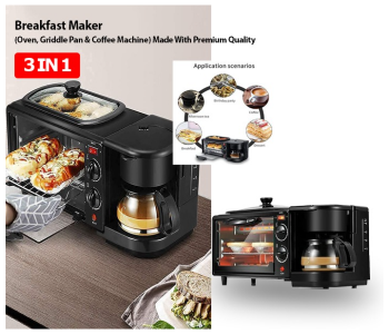 Silver Crest 12L 3 In 1 Breakfast Maker (Oven, Griddle Pan & Coffee Machine) Made With Premium Quality Material & Updated Electronics - Break Fast Machine Includes Frying Pan, Oven & Coffee Maker, Black in KSA