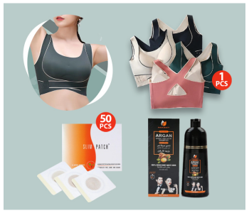 Bundle 1 PCs Set Adjustable Bra Soft And Comfortable- Free Size + 1 PCs Set Argan Oil Speedy Hair Color Shampoo Unisex 500 Ml Natural Black + 1 PCs Set Slimming Patch Weight Loss Sticker Abdominal Fat Burning Patch For Beer Belly Buckets Waist 50 Pieces in KSA