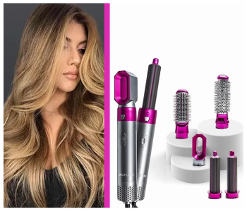 Generic 5 In 1 Hot Air Brush Hair Curler Set - Grey in KSA