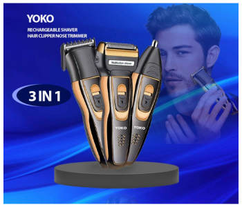 Yoko 3 In 1 Rechargeable Shaver Hair Clipper Nose Trimmer - Black And Gold in KSA