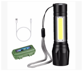 Bundle 4 PCs Set One Piece 9000LED Mini Zoomable USB Rechargeable Flash Light - Black in KSA