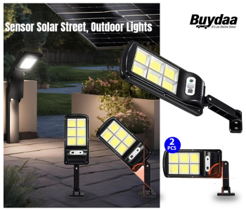 Bundle 2 PCs Set Sensor Solar Street, Outdoor Lights, 3 Modes Solar Wall Lamp With Remote Control, 120 LED Solar Outdoor Lights With Motion Sensor, Solar Lights For Garden, Pathway, Patio, Fence, Garage, Balcony in KSA