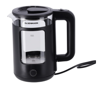 Olsenmark OMK7006 Electric Glass Kettle 1.8 L With Water Level Indicator And Automatic Cut-Off - Black in KSA