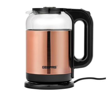 Geepas GK38063 1.7L Double Layer Electric Glass Kettle With Boil Dry Protection And Automatic Cutoff - Black And Rose Gold in KSA