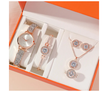 Jongo 1 Pcs Watch With Rhinestone Decor And 5 Piece Jewellery Set in UAE