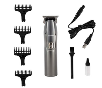 Geepas GTR57509 Rechargeable Hair And Beard Trimmer With High-Capacity Li-ion Battery Detachable Blades And Waterproof - Silver in KSA