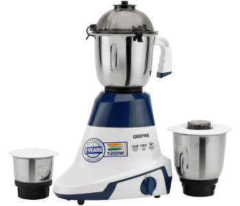 Geepas GSB44088 3-IN-1 Mixer Grinder 1200W Powerful Copper Motor With Stainless Steel Jars - Blue And White in KSA