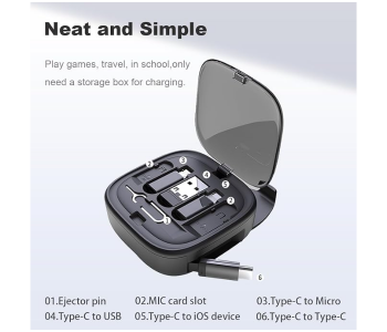 2025 Newest USB Adapter Storage Box, USB C To USB C Retractable Charging Cable Up To 3FT, Adapter Conversion Kit USB/Type-C To Micro/Type-C/Lightning, Data Transfer, Card Slot, Phone Holder Black in KSA