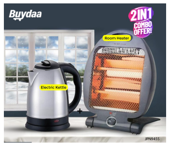 Bundle 1 PCs Set Generic 1.8L Electric Kettle - Black And Silver + 1 PCs Set DLC R5827 ELECTRIC Room Heater - Grey in KSA