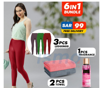 Bundle 1 PCs Set Sonata Secret 250ml Country Apple Mist Fragrance For Women + 2 PCs Set Classic Large Bath Towel + 3 PCs Set 3232 Women High Waist Full Length Thick Warm Cotton Knitted Long Leggings in KSA