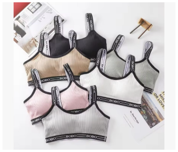 Bundle 3 PCs Set Women Fitness Crop Seamless Bra Women Cotton Bra Casual Letter Bra Detachable Sling Top Fitness Breathable Without Steel in KSA