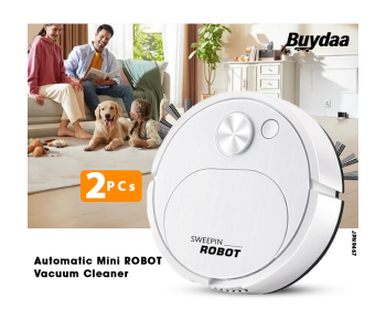 Bundle 2 PCs Set Automatic Mini ROBOT Vacuum Cleaner Sweeping Robot,Ultra Slim Tangle-Free Suction, Daily Floor Schedule Cleaning, Super Powerful Suction Cleaning, Perfect For Hardwood Floors, Wood Floors And Living Room Hair in KSA