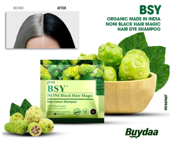 Organic MADE IN INDIA BSY Noni Black Hair Magic Hair Dye Shampoo, 12 Ml - Pack Of 24 Sachets in KSA