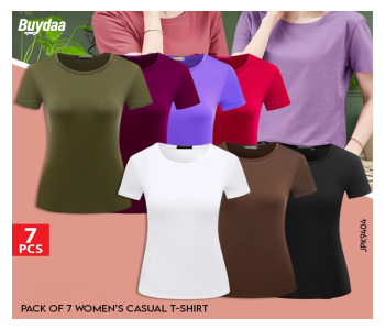 Pack Of 7 Womens Casual Top Round Neck T-Shirt in KSA
