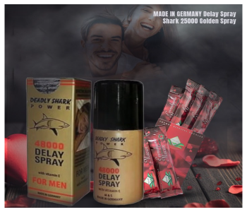 Bundle 1 PCs Set MADE IN GERMANY Delay Spray Shark 48000 Golden Spray For Men + 4 PCs Set Epimedium Herbal Mixed Paste-Packet -Sachets 4 PCS FREE in KSA