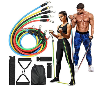 Professional Fitness Resistance Band 11 Pcs With Cooling Towel Fitness Resistance Band Set With Stackable Exercise Bands Legs Ankle Straps Multi-function Workout Training Equipment in KSA