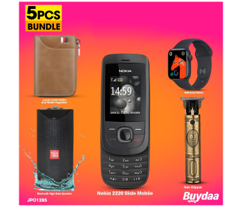 Bundle 1 PCs Set Luxury Card Holder And Wallet Organizer - Assorted Color + 1 PCs Set Vkarh Retro Rechargeable Cordless Hair Clipper For Men- Gold + 1 PCs Set Nokia 2220 Slide Mobile Qwerty Keypad Phone + 1 PCs Set T800 Smart Watch Music Bluetooth Call 1.44 Inch Full Touch Screen - Black + 1 PCs Set TG 113 Portable Wireless Bluetooth Stereo High Bass Speaker - Assorted in KSA