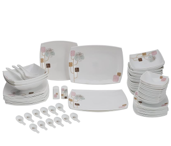 Royalford RF9758 Opal Hard Square Dinner Set 71 Pieces - White in UAE