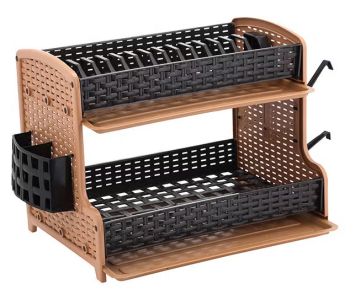 RoyalFord RF10798 Galaxy 2 Layer Rattan Dish Rack With Plastic Drip Tray - Brown And Black in UAE