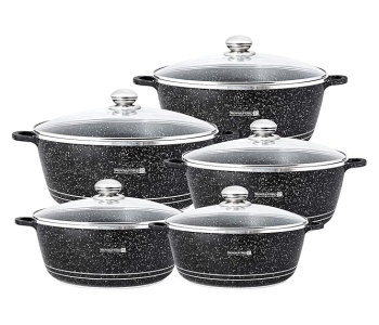 Royalford RF9699 10 Pc Die-cast Aluminium Saucepan Set With Tempered Glass Lids - Grey in UAE