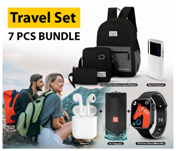 Bundle 1 PCs Set Galaxy Unisex Set Of 3 Pieces Business Laptop Backpack - Black + 1 PCs Set D21 Series 8 Smart Watch Ultra - Black + 1 PCs Set Macon Powerbank With Strong Light Real Capacity 20000mAH - White + 1 PCs Set InPods 12 Twin Bluetooth Headset - White + 1 PCs Set TG 113 Portable Wireless Bluetooth Stereo High Bass Speaker - Assorted in KSA